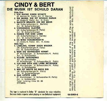 Cindy & Bert Die Musik ist Schuld Daran 12 nrs cassette 1975 - 2