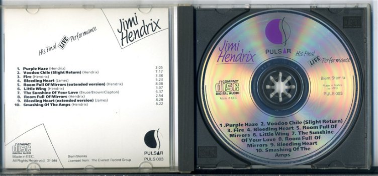 Jimi Hendrix His Final Live Performance 10 nrs cd 1989 ZGAN - 2