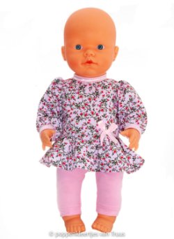 Mon Bébé 40 cm 2 dlc. Setje roze/groene blaadjes