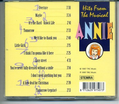 Annie Hits From The Musical Annie 12 nrs cd 1997 ZGAN - 1