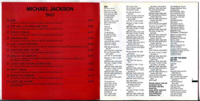 Michael Jackson Bad 11 nrs cd 1987 GOED - 3