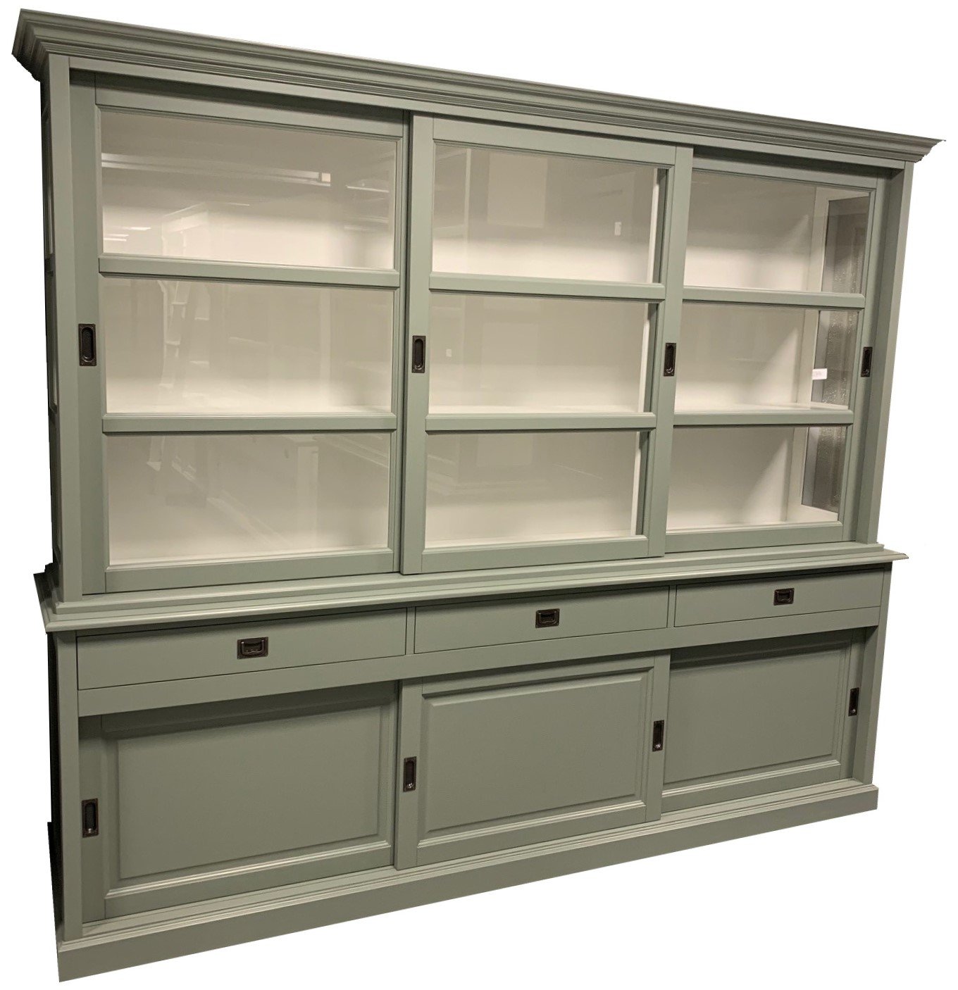 Buffetkast Engels groen - wit Putten 3 260 x 50/40 x 220cm - nr. 1