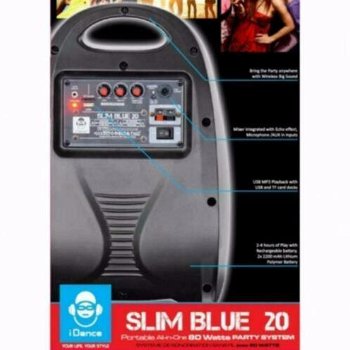 iDance Slim Blue20 Portable All-in-One 80 Watt Party System. - 1