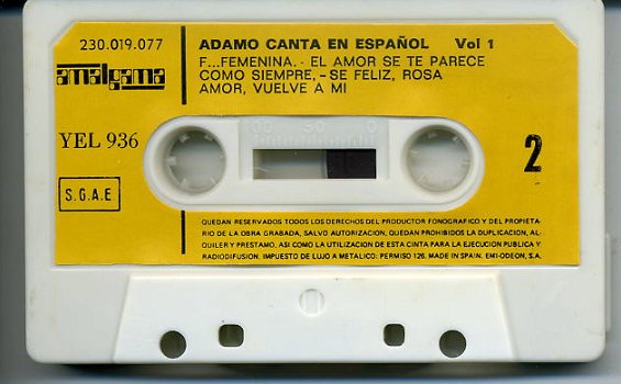 Adamo Canta en Espanol vol. 1 cassette made in SPAIN ZGAN - 4