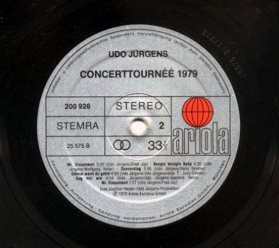 Udo Jurgens Concerttoernee 1979 12 nrs PROMO LP ZGAN - 3