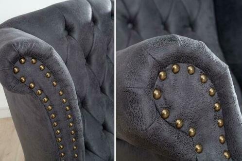 Vleugelstoel Chesterfield grijs vintage uiterlijk - 2