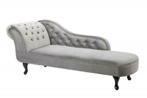 Loungebank Chesterfield zilvergrijs fluweel - 5