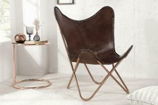 Fauteuil Vlinder bruin echt leer