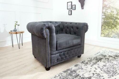 Fauteuil Chesterfield grijs vintage uiterlijk - 1