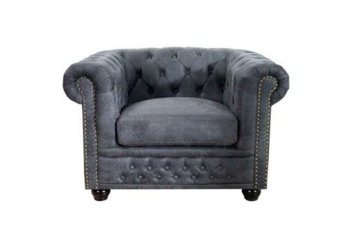 Fauteuil Chesterfield grijs vintage uiterlijk - 3