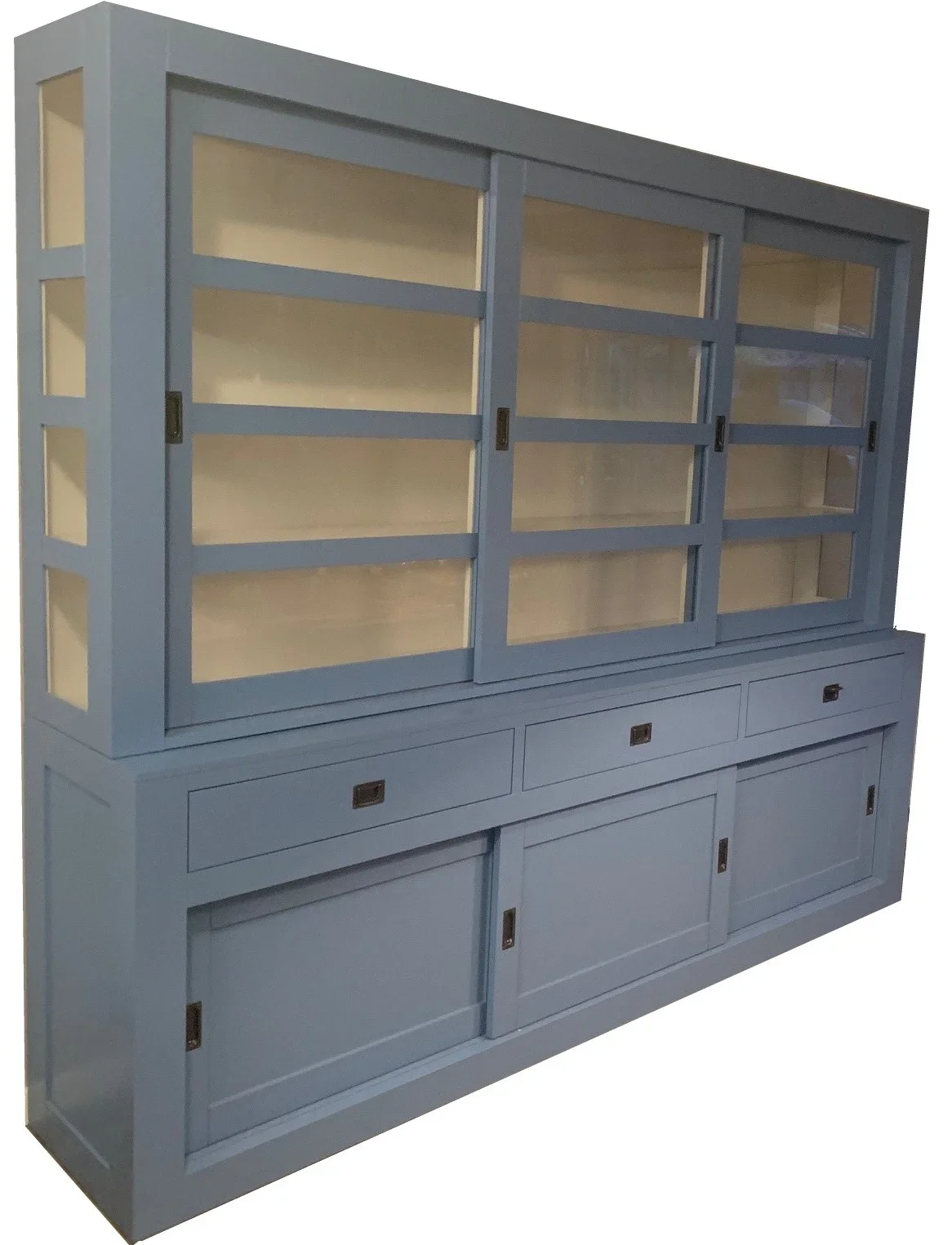 Buffetkast oud blauw – wit Hasselt 300 x 50/40 x 220cm - nr. 1