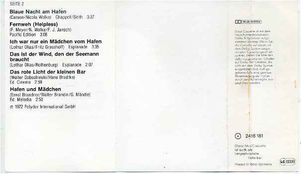 Lale Andersen Ihre grossen Erfolge 12 nrs cassette 1972 ZGAN - 4