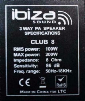 Professionele Ibiza 8 Inch 200 Watt Speaker (2117-B) - 1