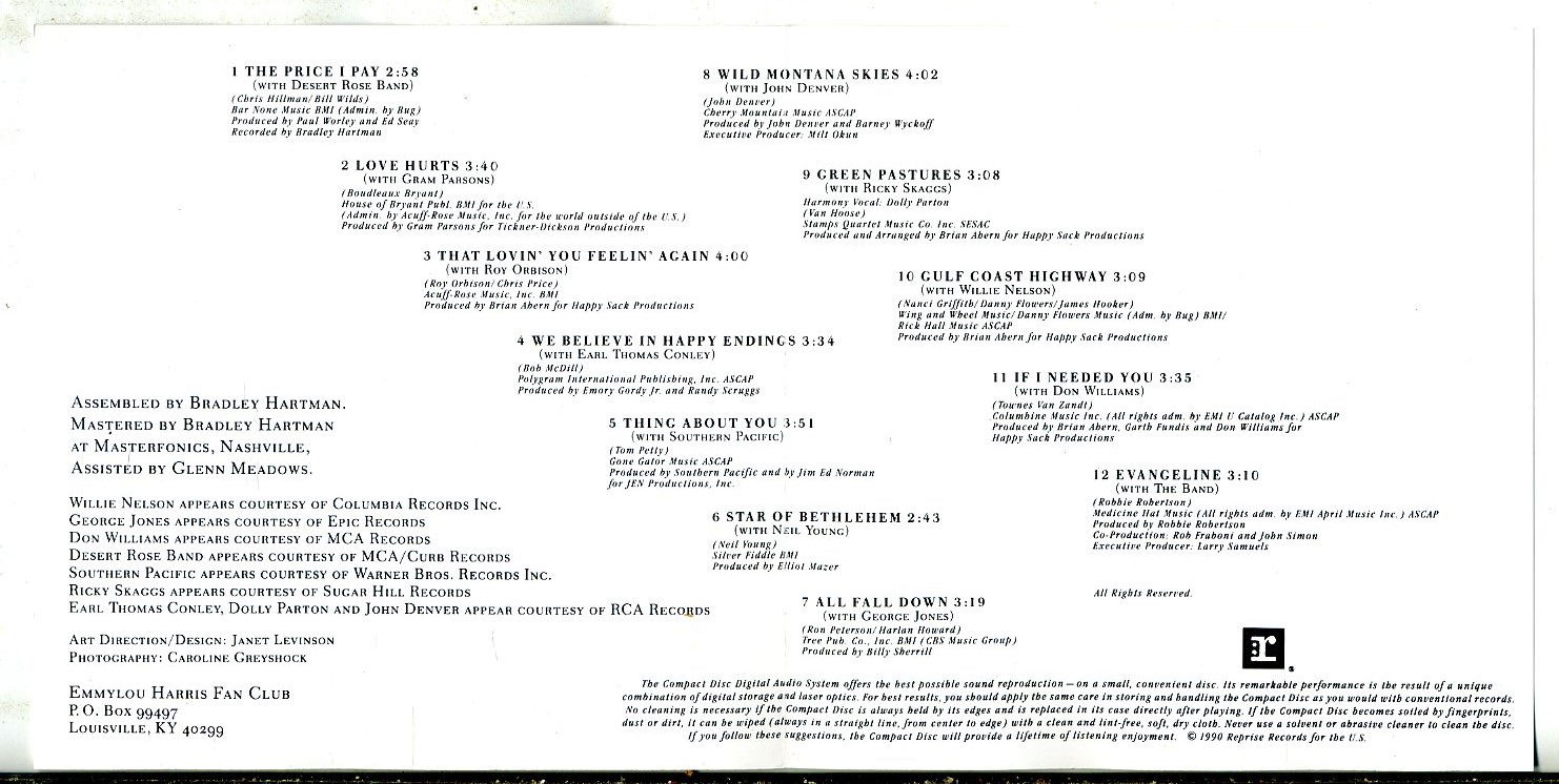 Emmylou Harris duets 12 nrs cd 1997 ZGAN - Afbeelding 4