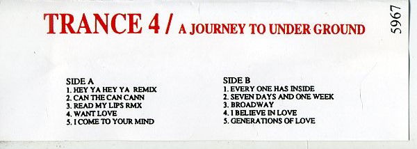 Trance 4 A Journey To Underground 10 nrs cassette ZGAN - Afbeelding 3