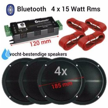 Bluetooth Vochtbestendige luidsprekers 16cm Zwart 4x 15Watt - 0