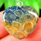 20x20x7mm Blue Natural Nipomo Coral Fossil hart kettinghanger