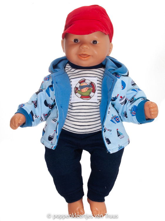 Chou Chou 36 cm Jongens jasje lichtblauw/zeil/motorscheepjes - Afbeelding 4