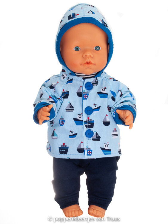 Mon Bébé 40 cm Jongens jasje blauw/zeil/motorscheepjes - nr. 1