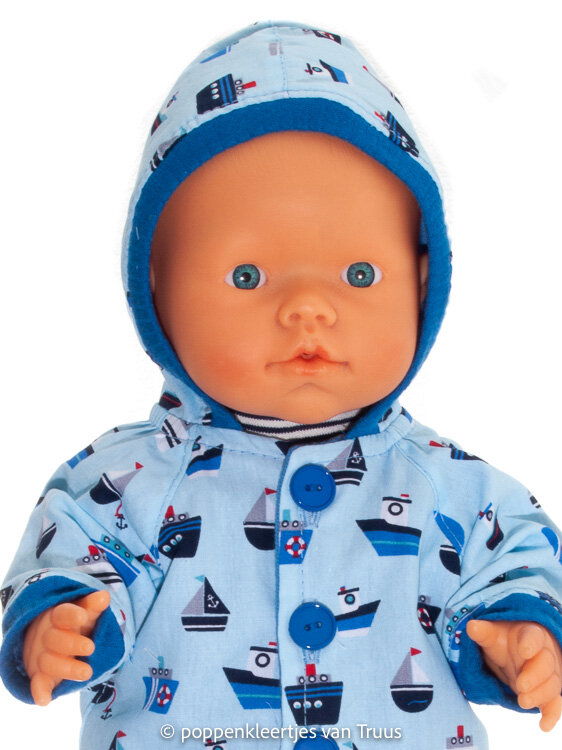 Mon Bébé 40 cm Jongens jasje blauw/zeil/motorscheepjes - Afbeelding 2