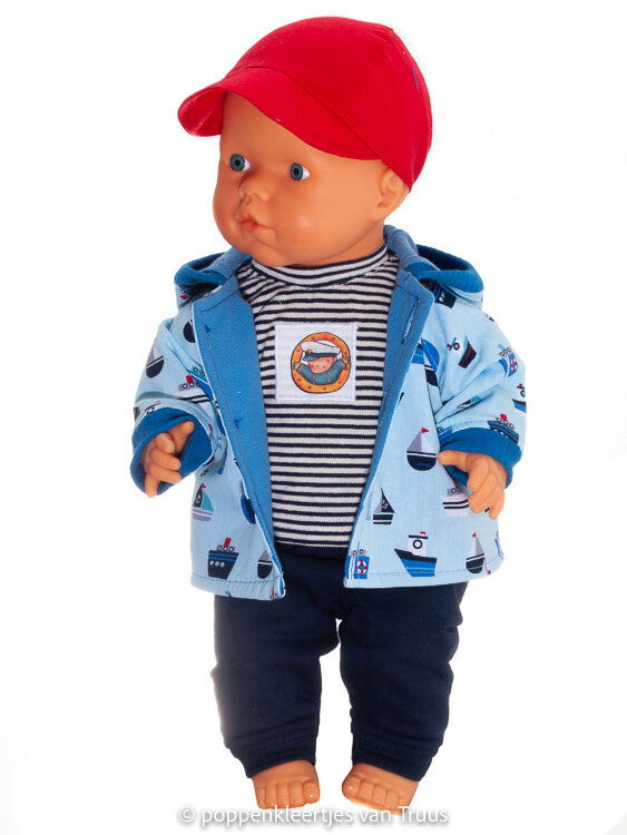Mon Bébé 40 cm Jongens jasje blauw/zeil/motorscheepjes - Afbeelding 4