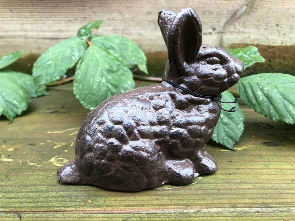 Konijnen beeld gietijzer bruin.- kado - Afbeelding 3