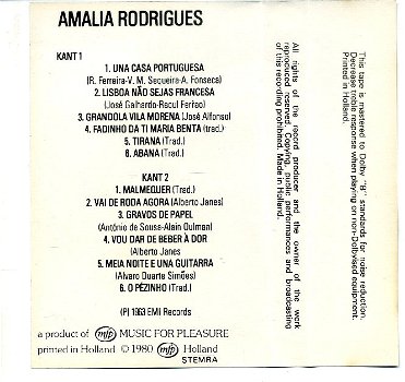 Amalia Rodrigues Uma Casa Portuguesa 12 nrs cassette ZGAN - 2