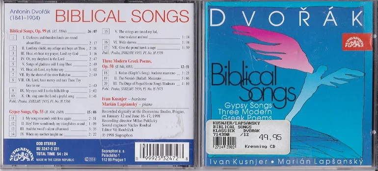 DVORAK - BIBLICAL SONGS Op.99 - GYPSY SONGS Op 55 , 3 MODERN GREEK POEMS Op 50 - 0