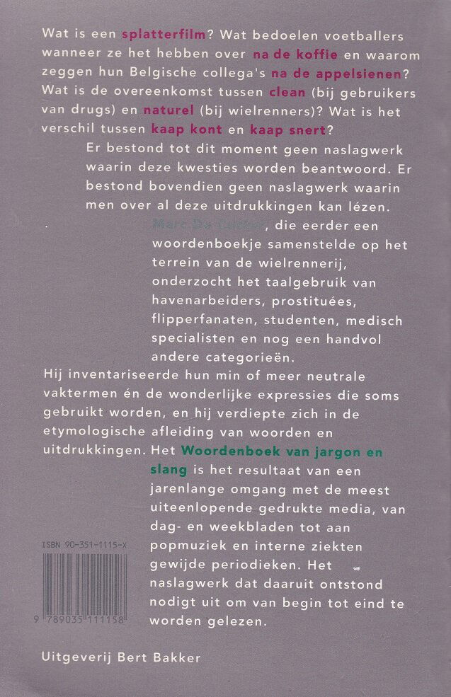 WOORDENBOEK VAN JARGON EN SLANG - Marc de Coster - Afbeelding 2