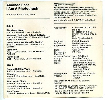 Amanda Lear I Am A Photograph 10 nrs cassette 1977 ZGAN - 2