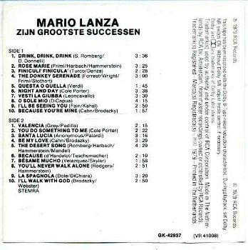 Mario Lanza zijn grootste successen 40 nrs 2 cassettes ZGAN - 2
