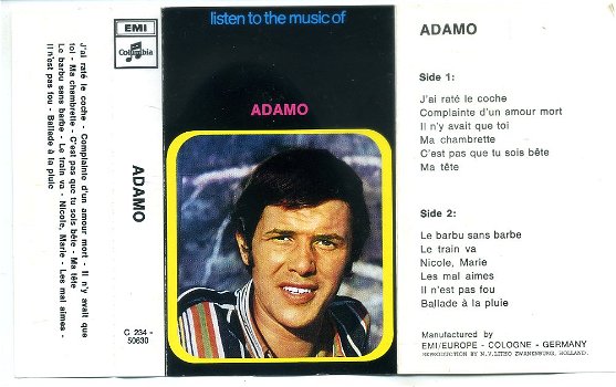 Adamo Listen to the music of Adamo 12 nrs cassette ZGAN - 1