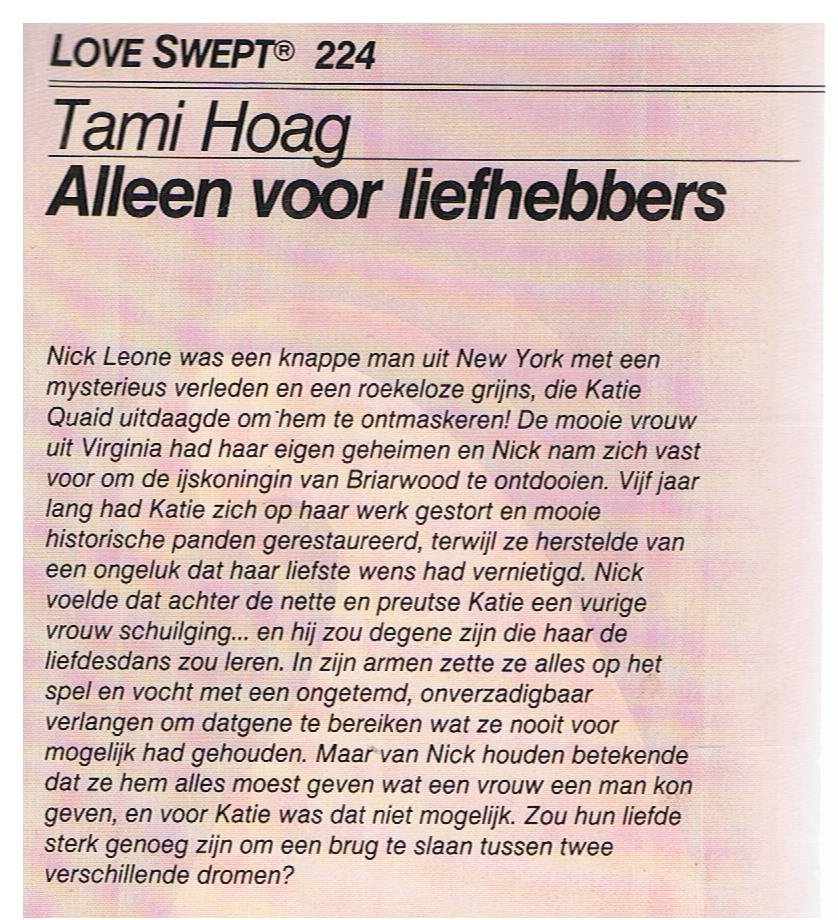 Tami Hoag = Alleen voor liefhebbers - loveswept 224 - Afbeelding 2