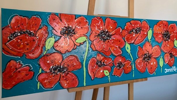 Klaprozen dikke verf 40 x120 leuke kunst - Afbeelding 2
