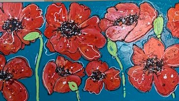 Klaprozen dikke verf 40 x120 leuke kunst - Afbeelding 3