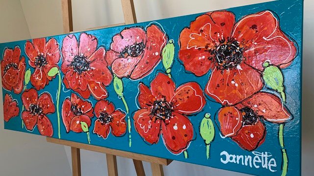 Klaprozen dikke verf 40 x120 leuke kunst - Afbeelding 4