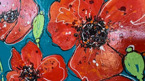 Klaprozen dikke verf 40 x120 leuke kunst - Afbeelding 5