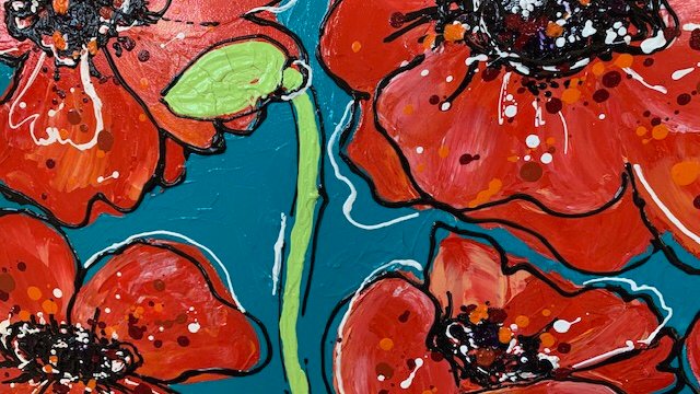 Klaprozen dikke verf 40 x120 leuke kunst - Afbeelding 6