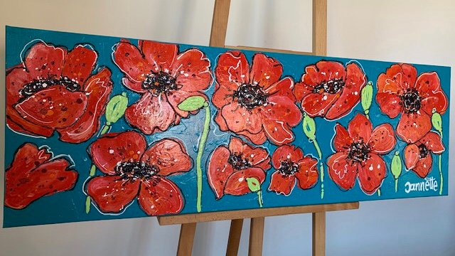 Klaprozen dikke verf 40 x120 leuke kunst - Afbeelding 7