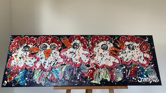 Kippenkunst langwerpig 40 x120 dikke verf - nr. 1