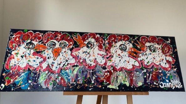 Kippenkunst langwerpig 40 x120 dikke verf - Afbeelding 3