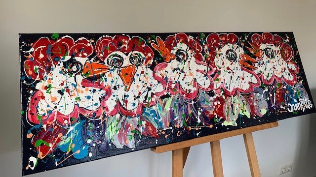 Kippenkunst langwerpig 40 x120 dikke verf - Afbeelding 5