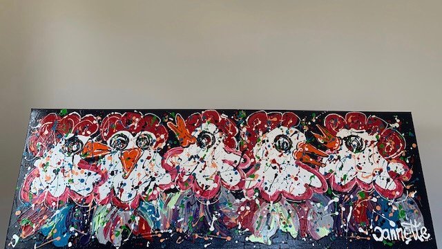 Kippenkunst langwerpig 40 x120 dikke verf - Afbeelding 6