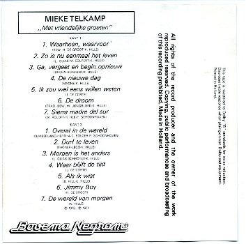 Mieke Telkamp Met vriendelijke groeten 14 nrs cassette 1979 - 2