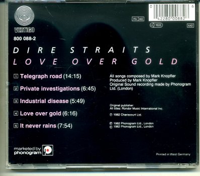 Dire Straits Love Over Gold 5 nrs cd 1982 ZGAN - 1