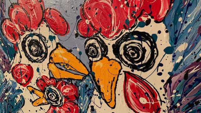 Kippige kippen trio “kunst 80x80 3 d frame “ - Afbeelding 6