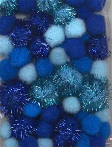 Mix Pom Poms Set Blauw - 50 stuks - 2-2,5-3,5cm. 1233-3303
