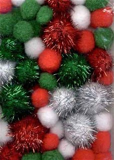 Mix Pom Poms Set Kerst - 50 stuks - 2-2,5-3,5cm. 1233-3302