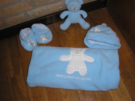 baby's first XMAS - NIEUW - slofjes - mutsje - knuffel dekentje met de tekst 