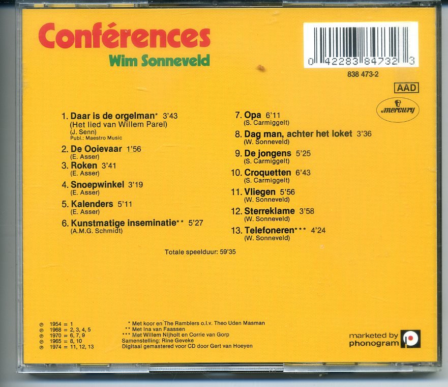 Wim Sonneveld Conférences cd 1989 13 nrs ZGAN - Afbeelding 2
